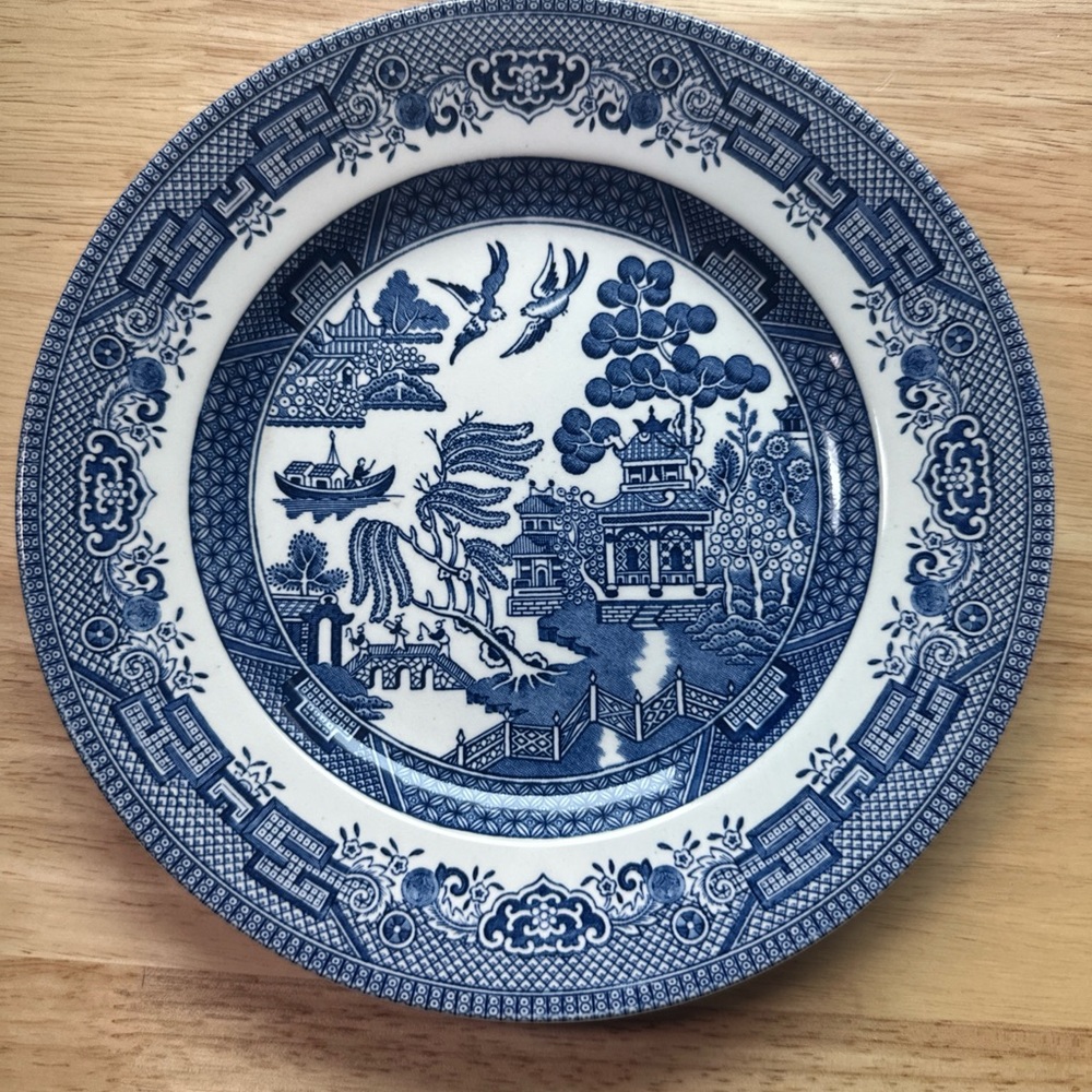 Blue Willow Style Porcelain Salad Plate - Blue and White Churchill England